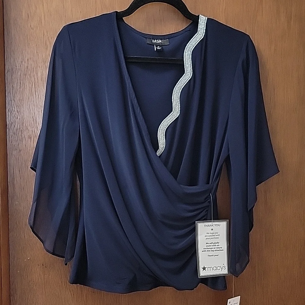 MSK formal rhinestone ruched top med. NWT. Figure flattering. - Picture 2 of 13